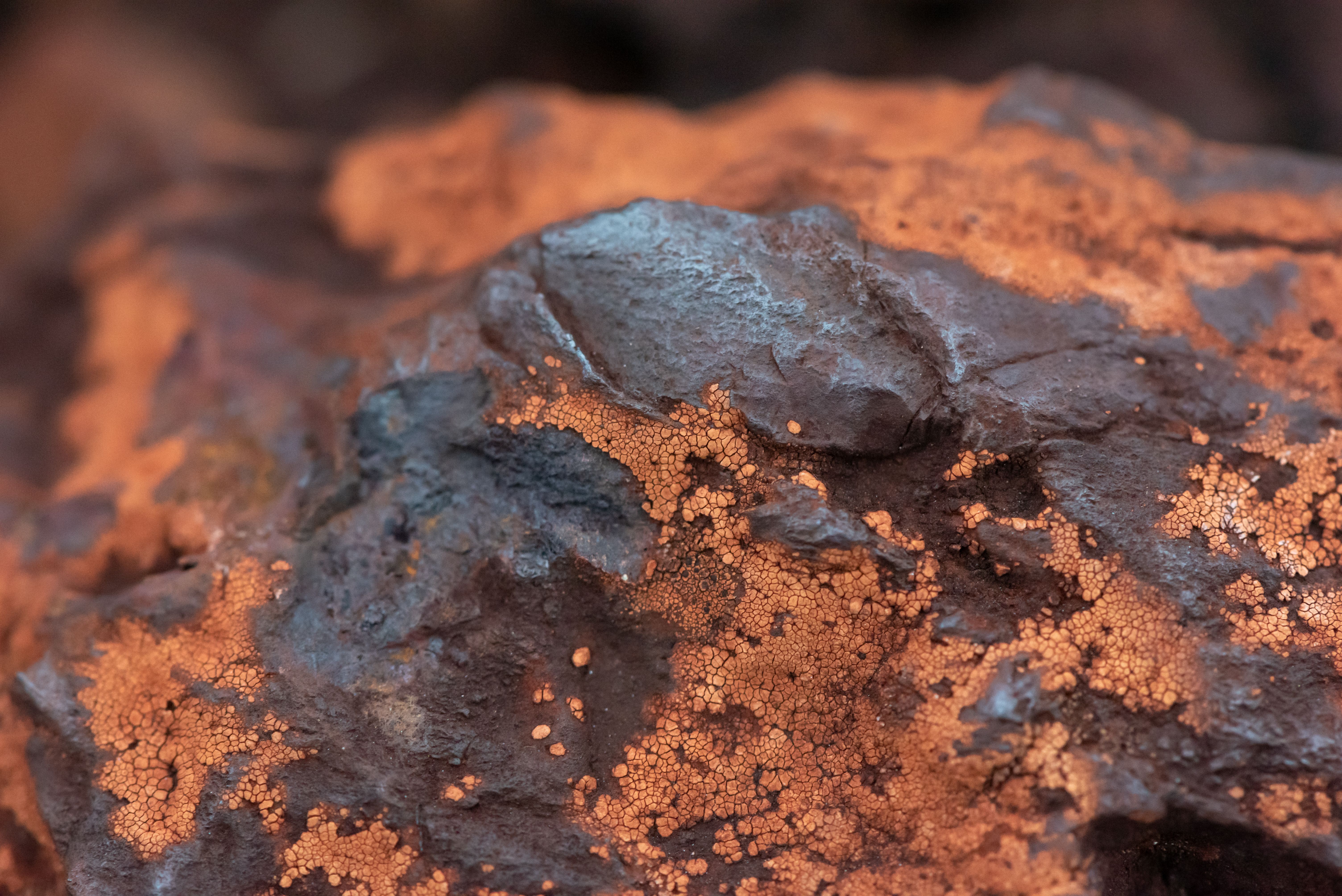 Close-up of copper ore showing metallic copper texture