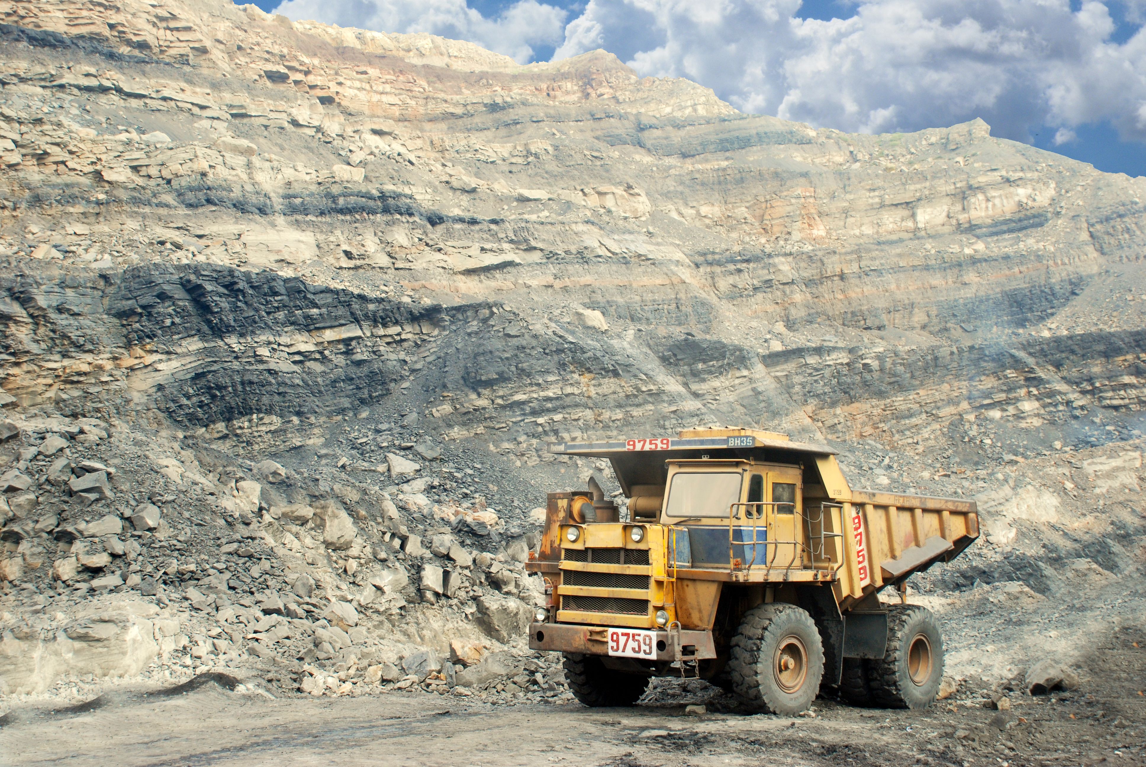 Mining truck operating in a mountainous open-pit mine
